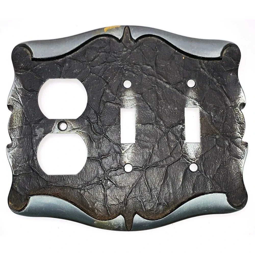 2 Amerock '71 Brass Carriage House Switch Cover Plates Silv/Blk Castle Core Goth